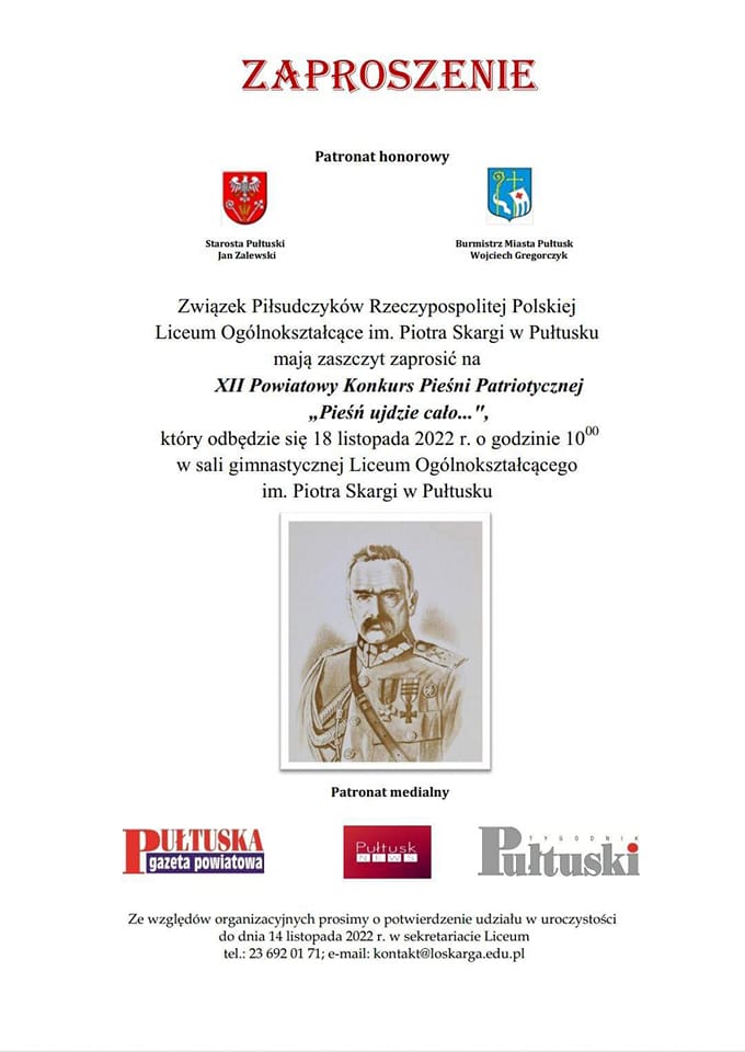 Plakat - Zaproszenie na Powiatowy Konkurs Pieśni Patriotycznej