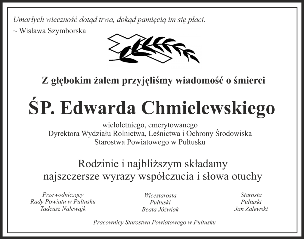 Kondolencje z powodu śmierci Edwarda Chmielewskiego