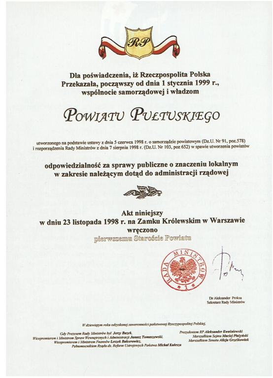 Akt utworzenia Powiatu Pułtuskiego