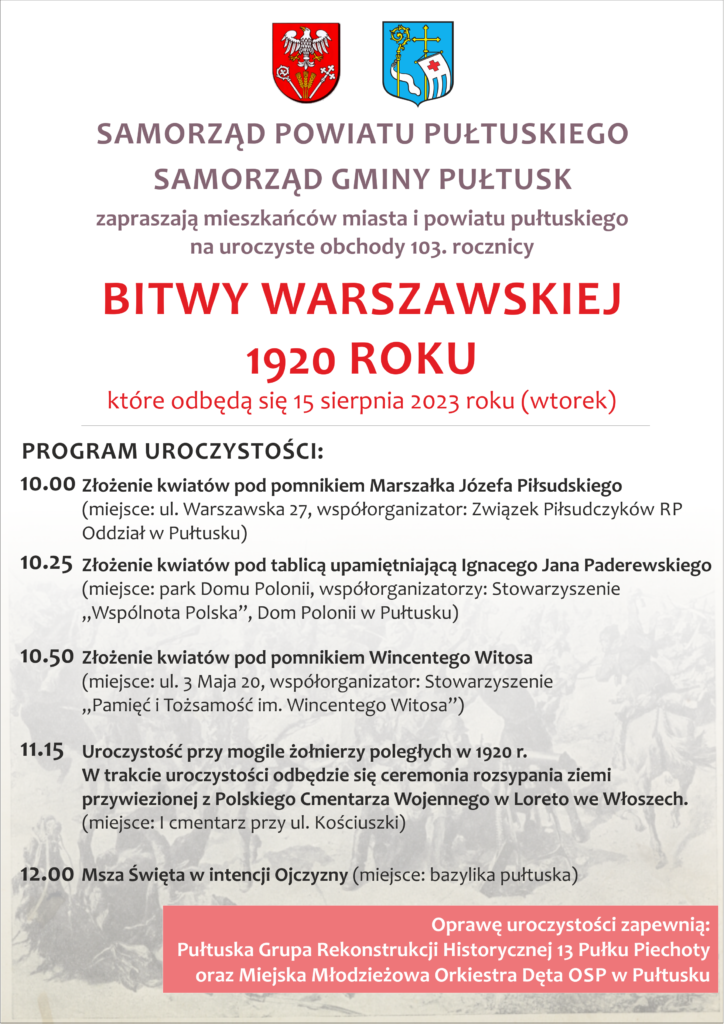 Obchody 103. rocznicy Bitwy Warszawskiej 1920 roku - zaproszenie