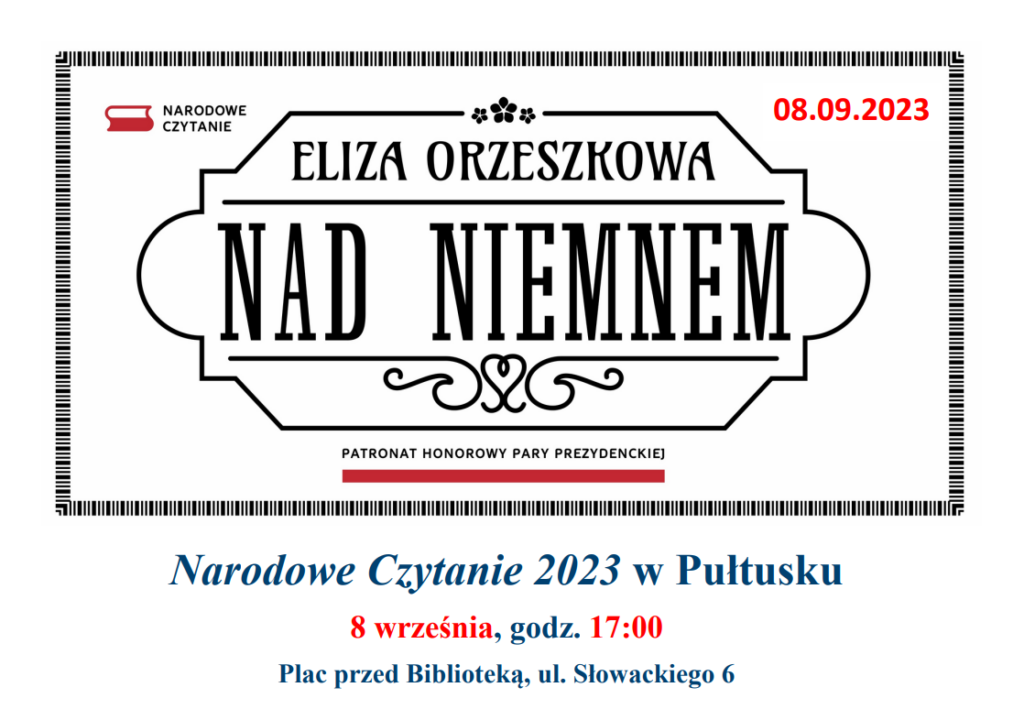 Zaproszenie na Narodowe Czytanie 2023 w Pułtusku