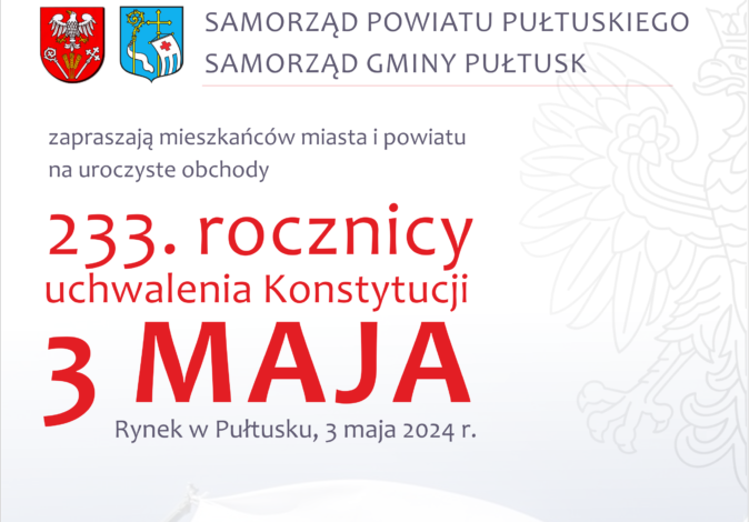 Zaproszenie na obchody 233. rocznicy uchwalenia Konstytucji 3 Maja