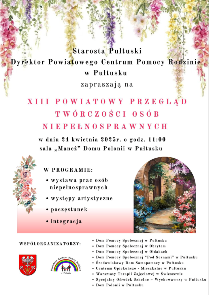 Zaproszenie na XIII Przegląd Twórczości Osób Niepełnosprawnych