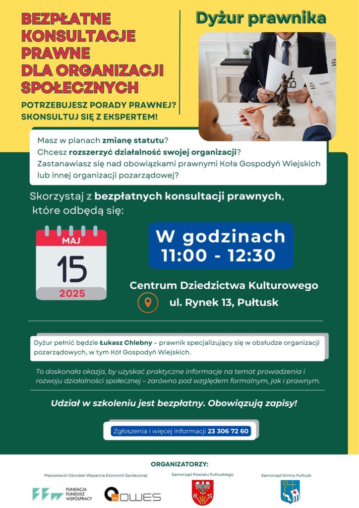 Bezpłatne konsultacje prawne dla organizacji społecznych