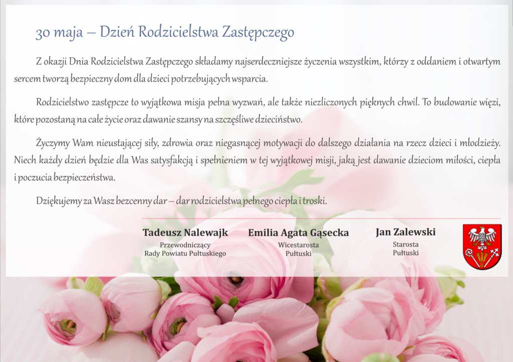 Życzenia z okazji Dnia Rodzicielstwa Zastępczego