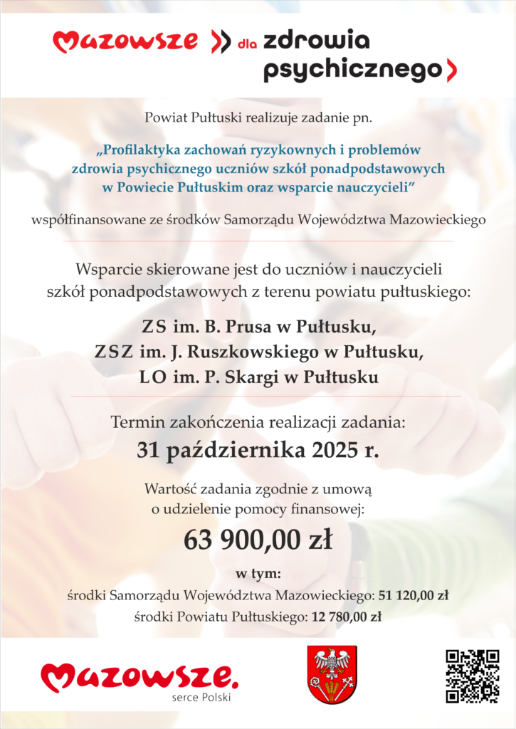 Wsparcie zdrowia psychicznego wśród uczniów szkół i nauczycieli w Powiecie Pułtuskim