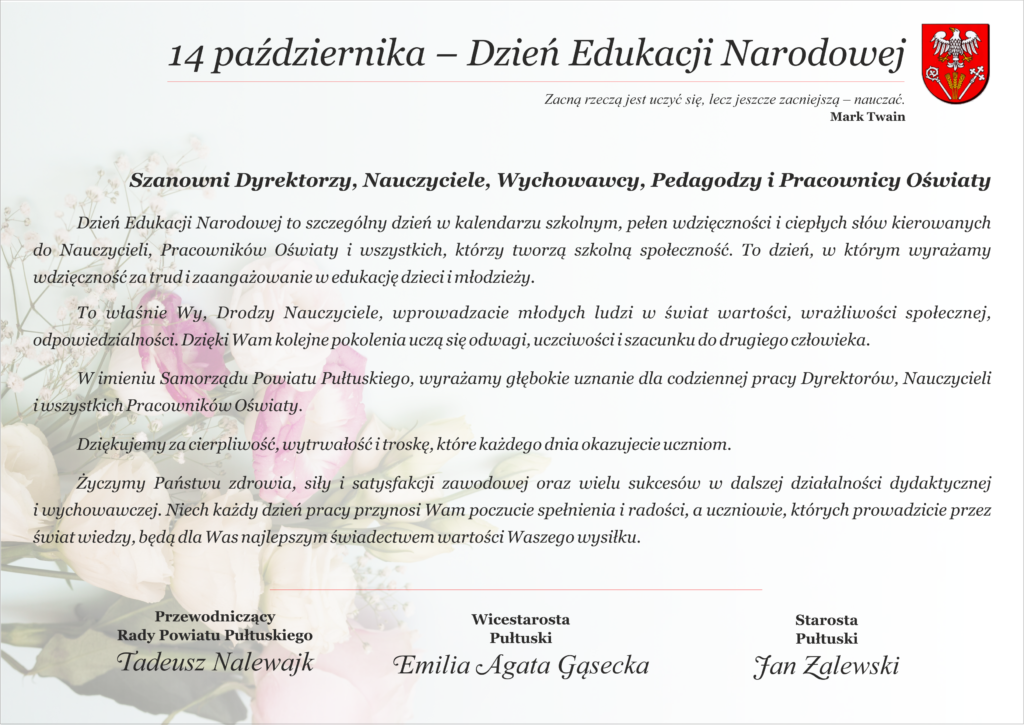 Życzenia z okazji Dnia Edukacji Narodowej