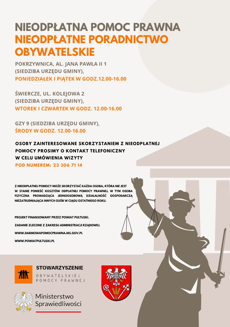 Informacja na temat udzielania nieodpłatnej pomocy prawnej w Powiecie Pułtuskim
