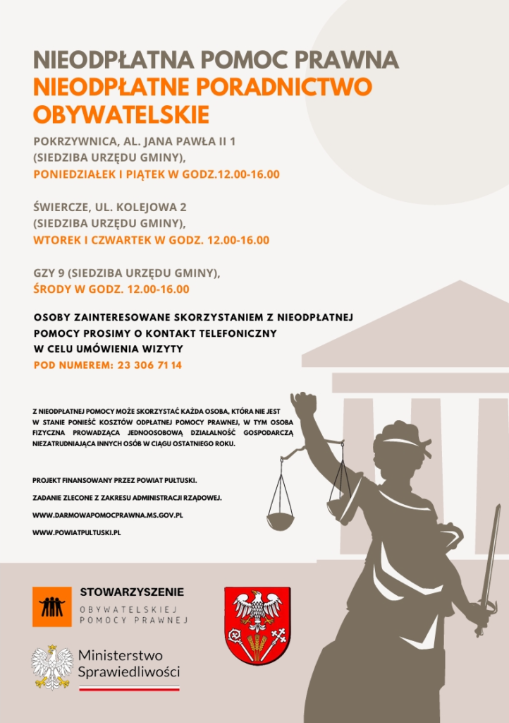 Informacja na temat udzielania nieodpłatnej pomocy prawnej w Powiecie Pułtuskim