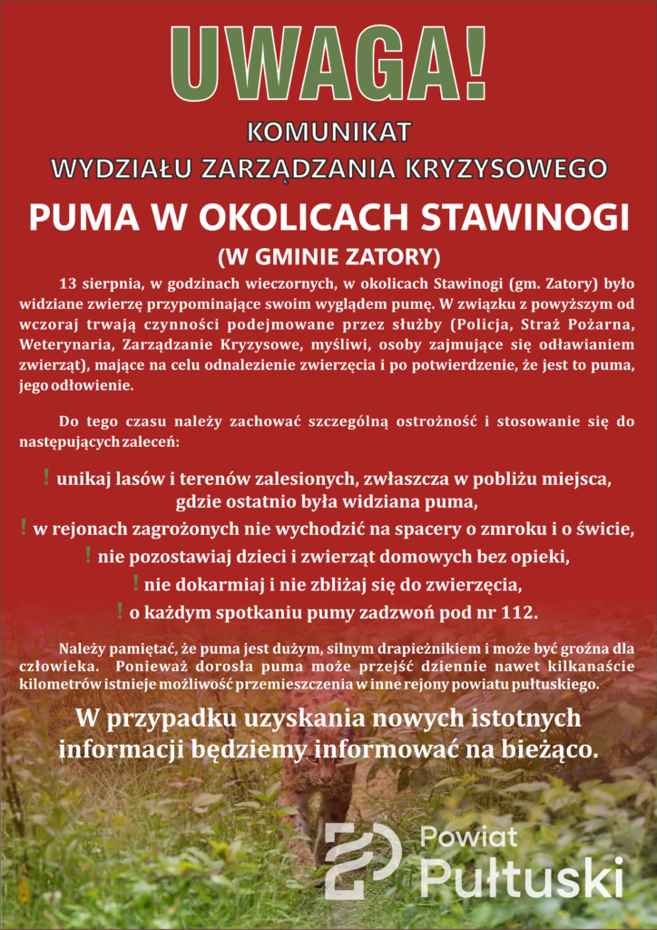Komunikat Wydziału Zarządzania Kryzysowego